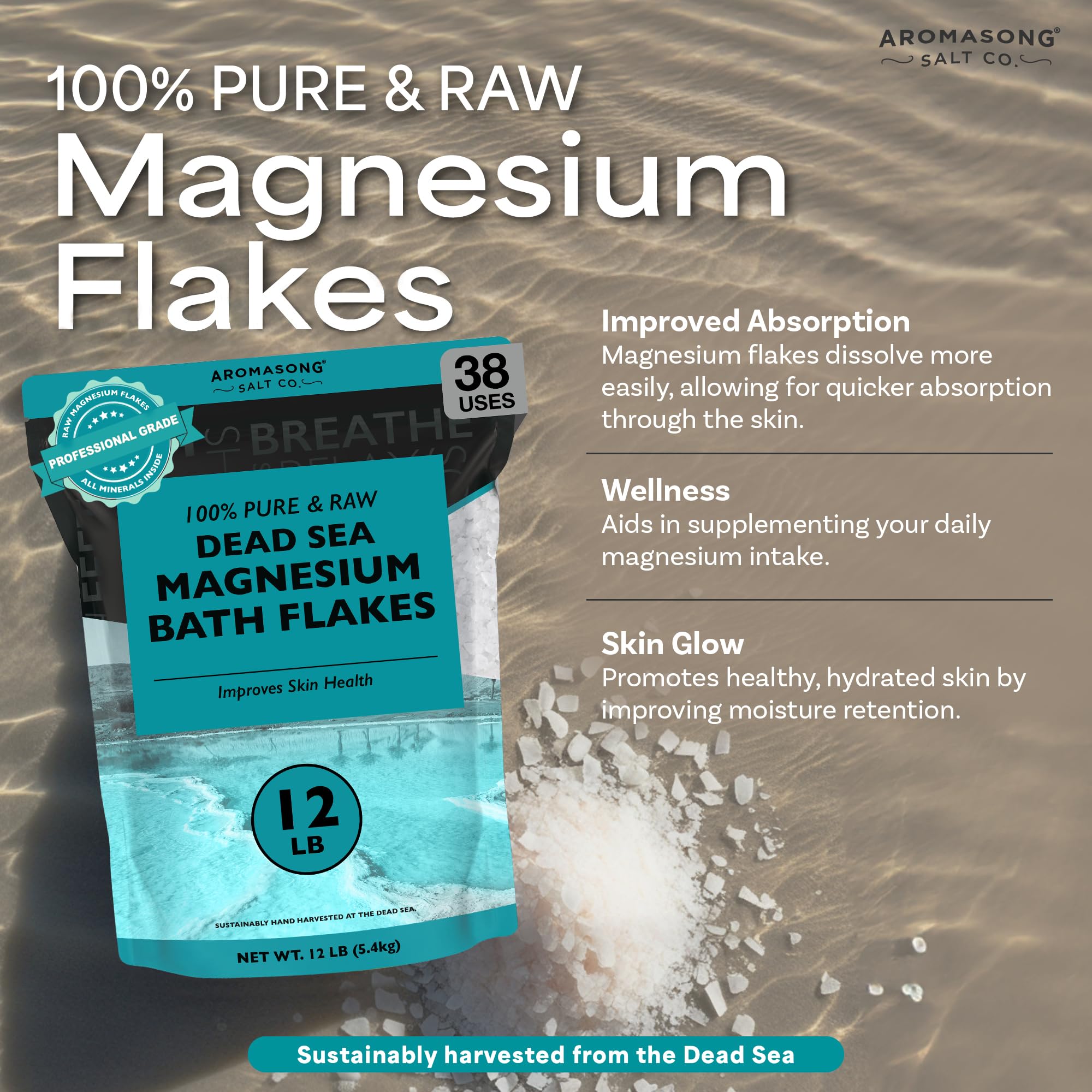 Aromasong flakes dissolving in bathtub showing concentrated mineral soak benefit