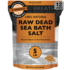 Aromasong front pack showing raw Dead Sea salts and resealable bag for long-term storage