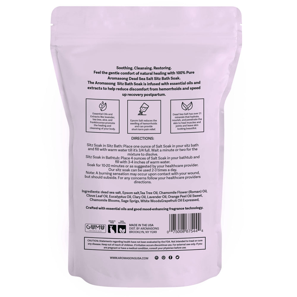 Relaxing bathroom scene with Aromasong soak creating calming postpartum comfort