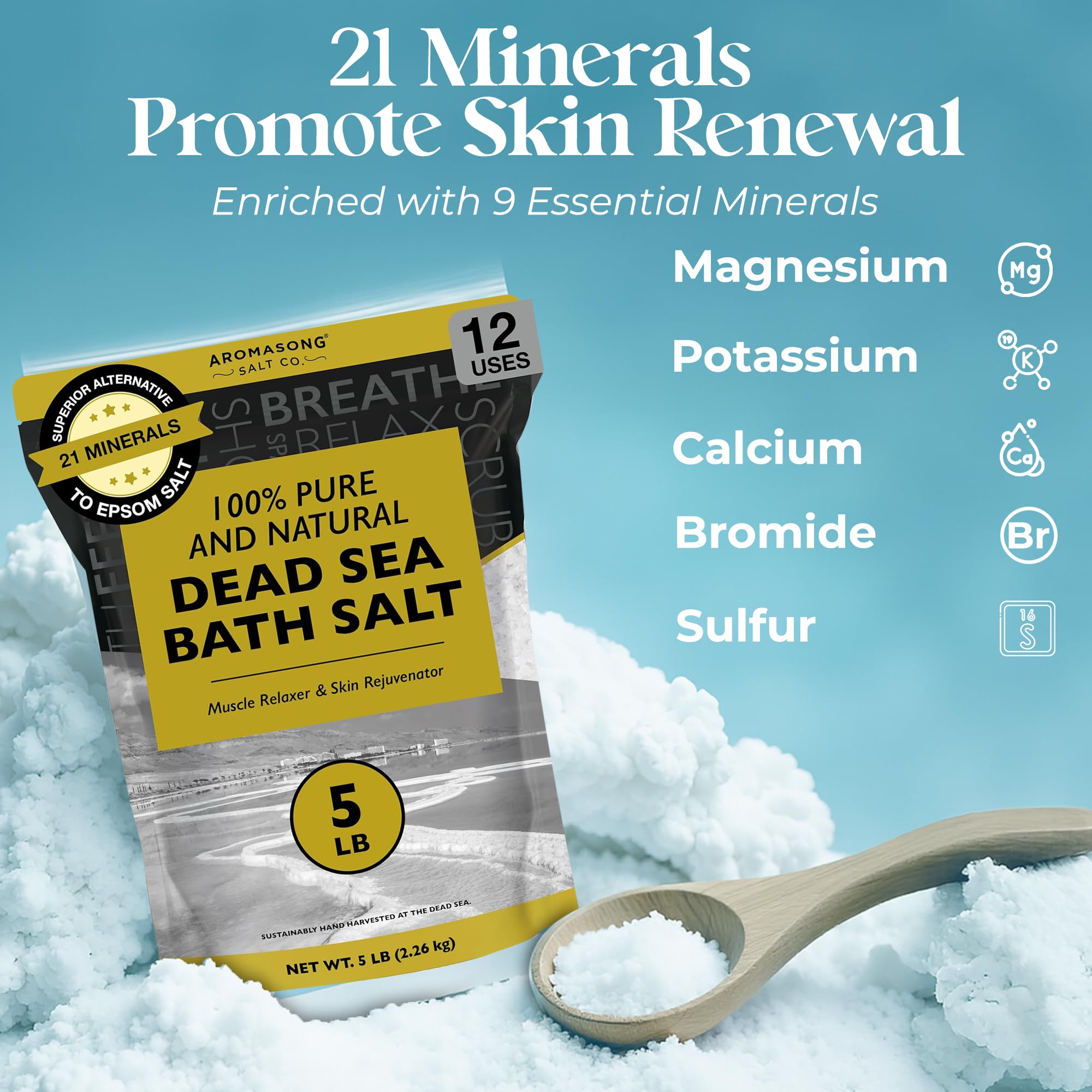 Aromasong pouring salt into a bathtub to create a mineral-rich relax soak benefit