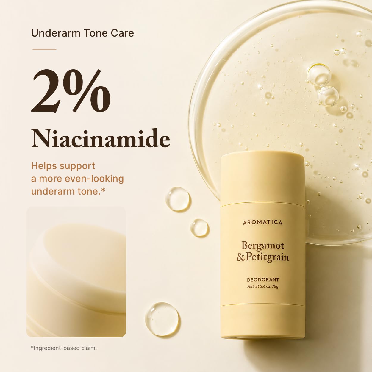 AROMATICA arranged bergamot and petitgrain botanicals, communicates fresh green-citrus scent
