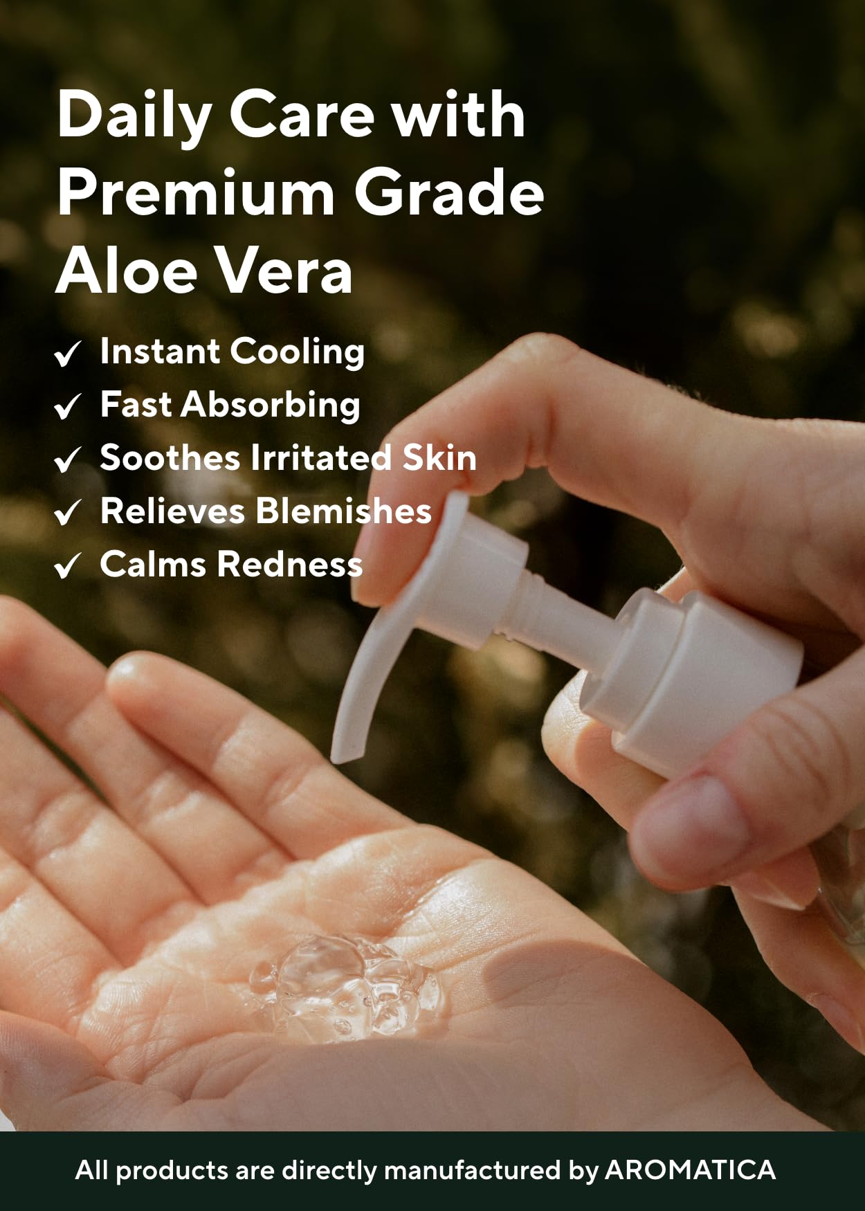 AROMATICA gel applied on arm showing quick absorption and hydration
