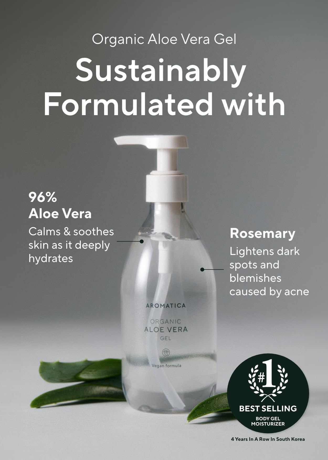 AROMATICA pump dispensing gel illustrating easy, controlled application