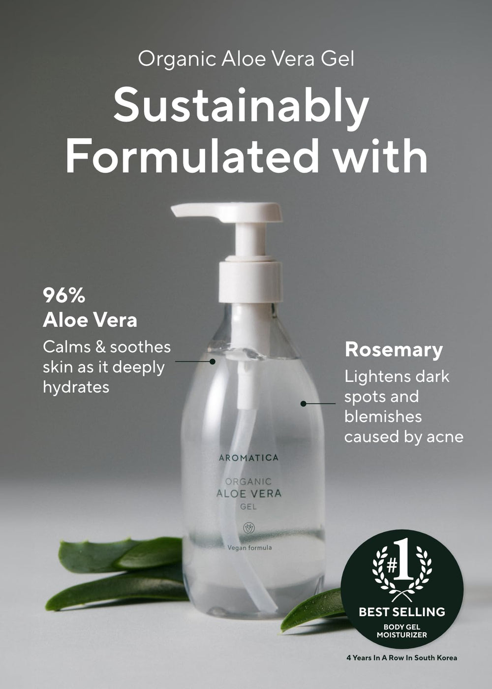 AROMATICA pump dispensing gel illustrating easy, controlled application