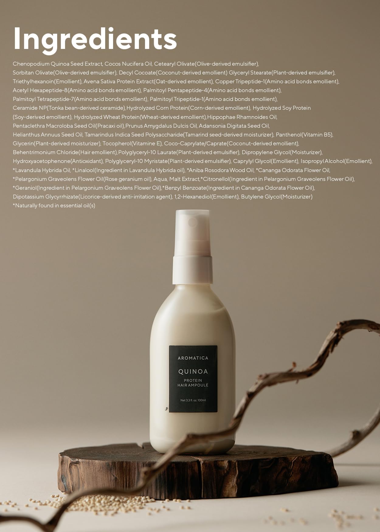 AROMATICA label close-up showing ingredient list and plant-based formulation benefit