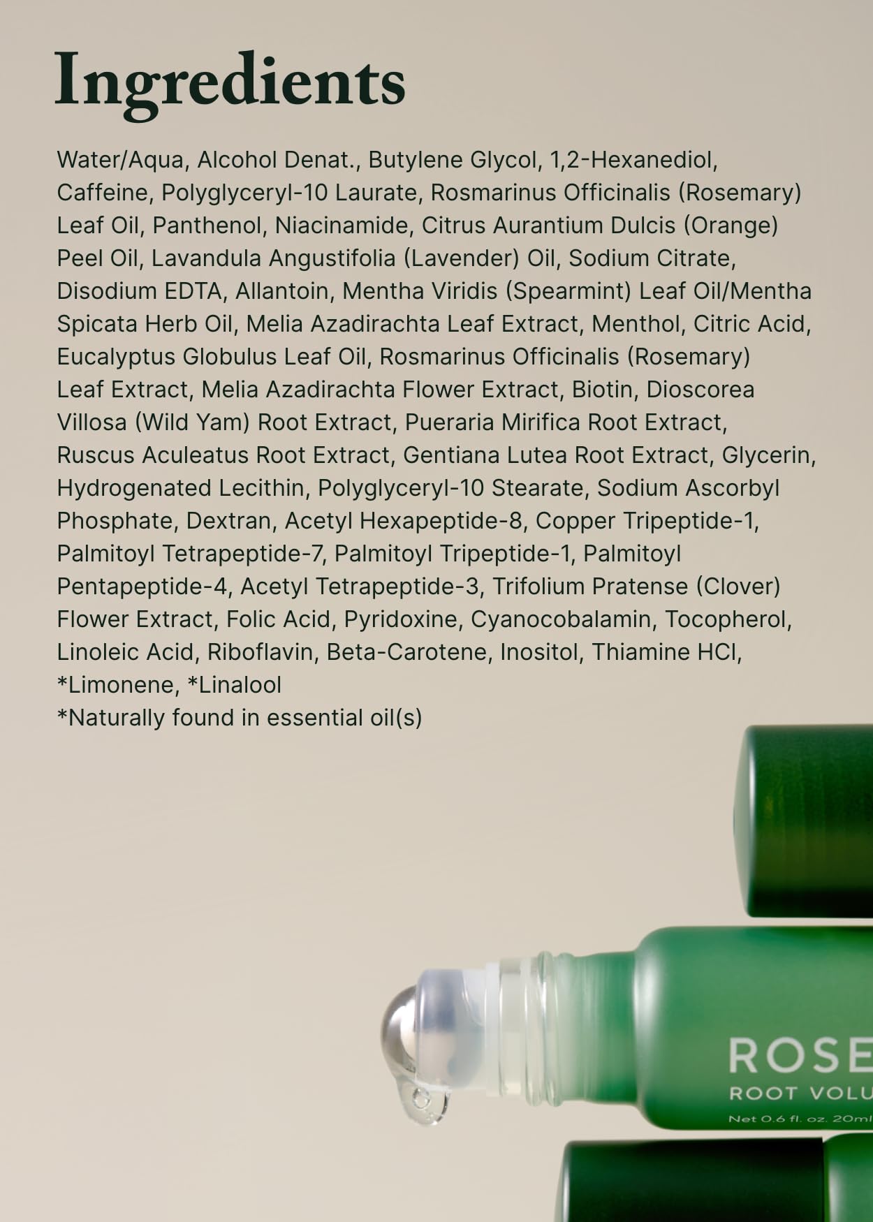AROMATICA flatlay with key ingredients emphasizing vegan clean formula
