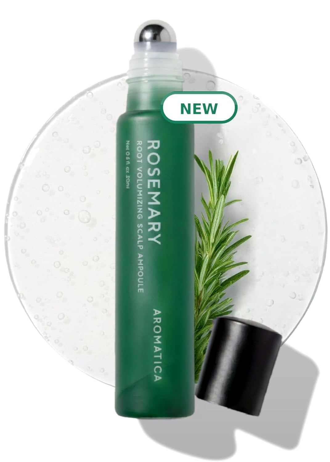 AROMATICA front packaging showing roll-on serum and clean formula benefits