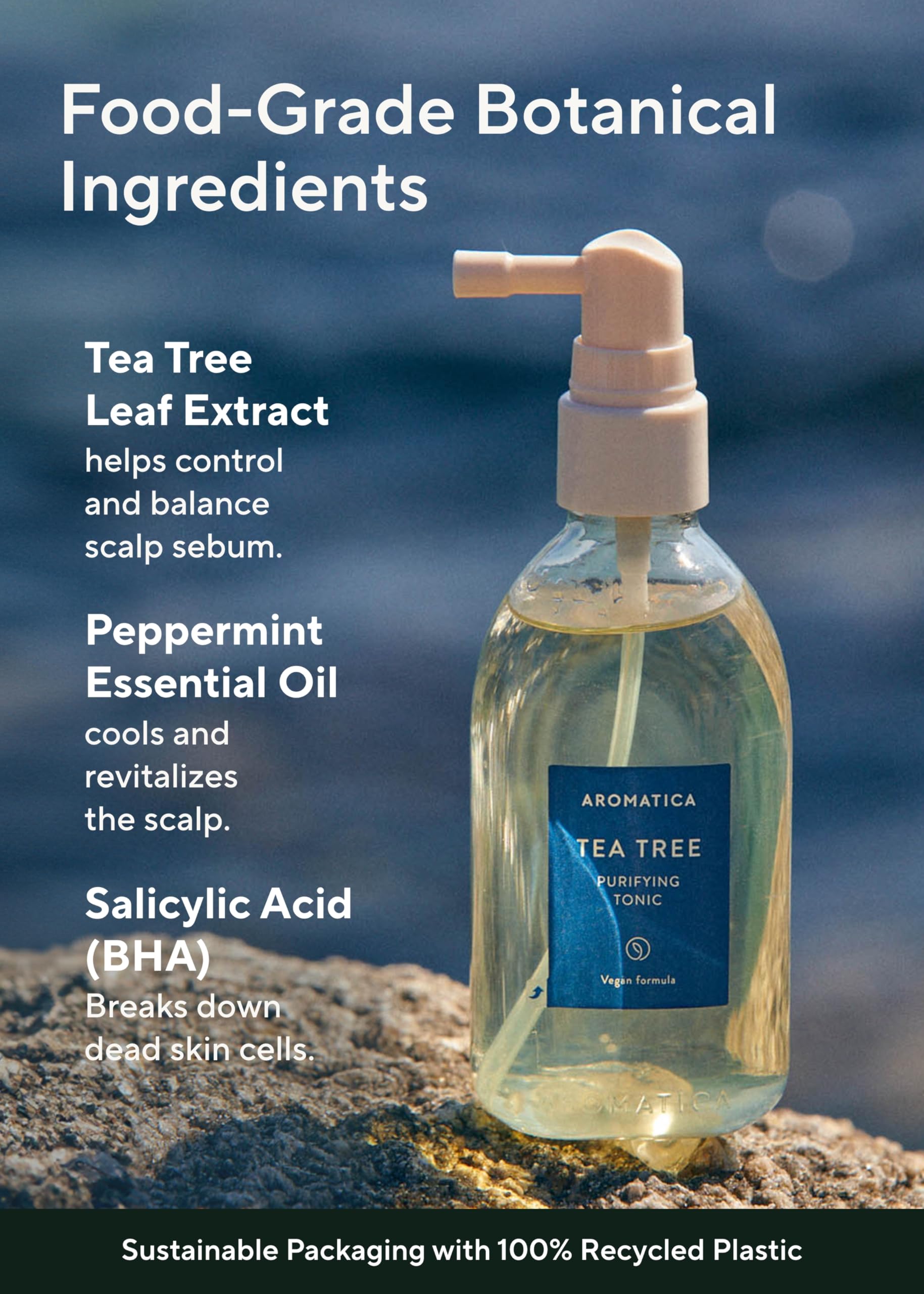 AROMATICA spray being applied to scalp for instant cooling relief