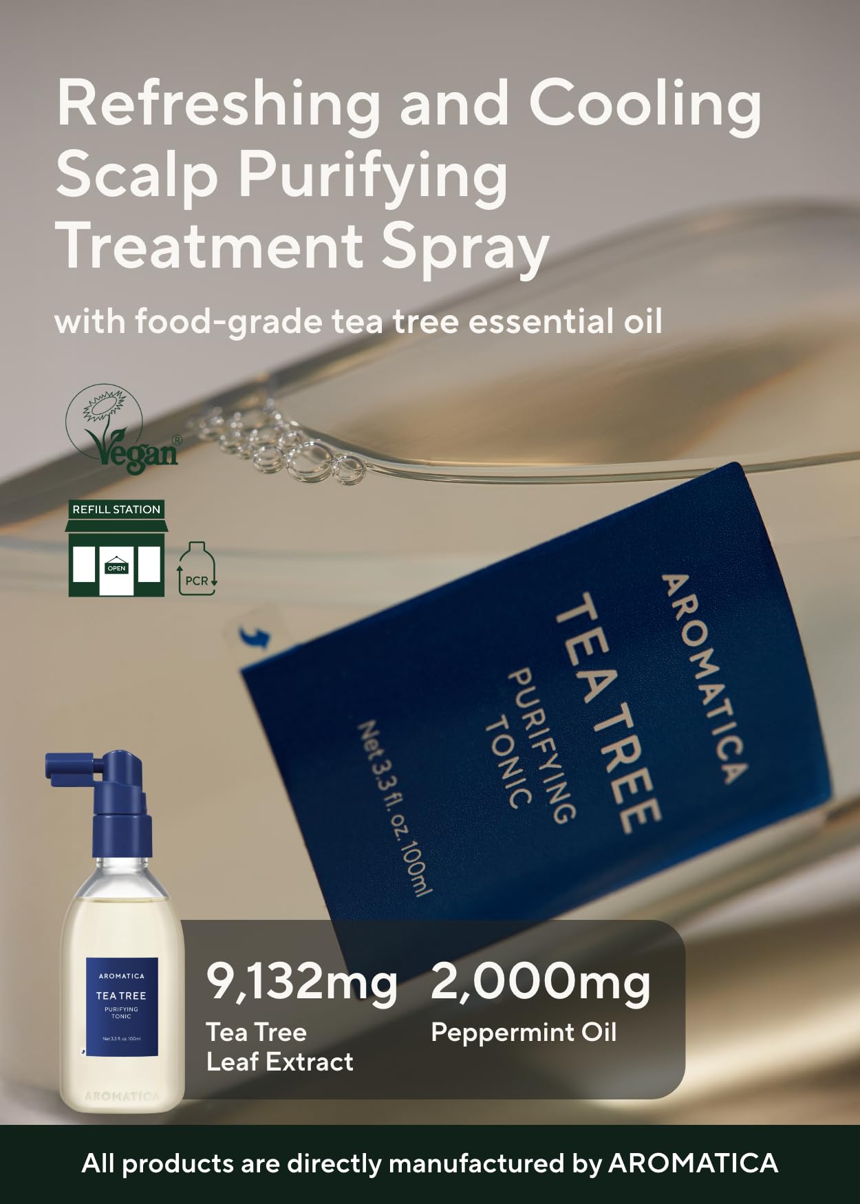 AROMATICA spray nozzle close-up for precise scalp application