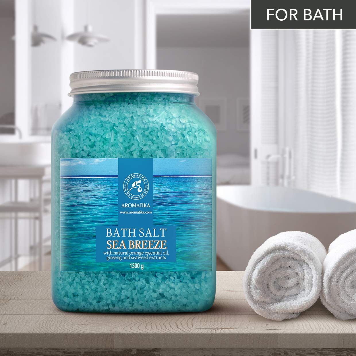 AROMATIKA bath tub with salts dissolving showing calming aromatic soak