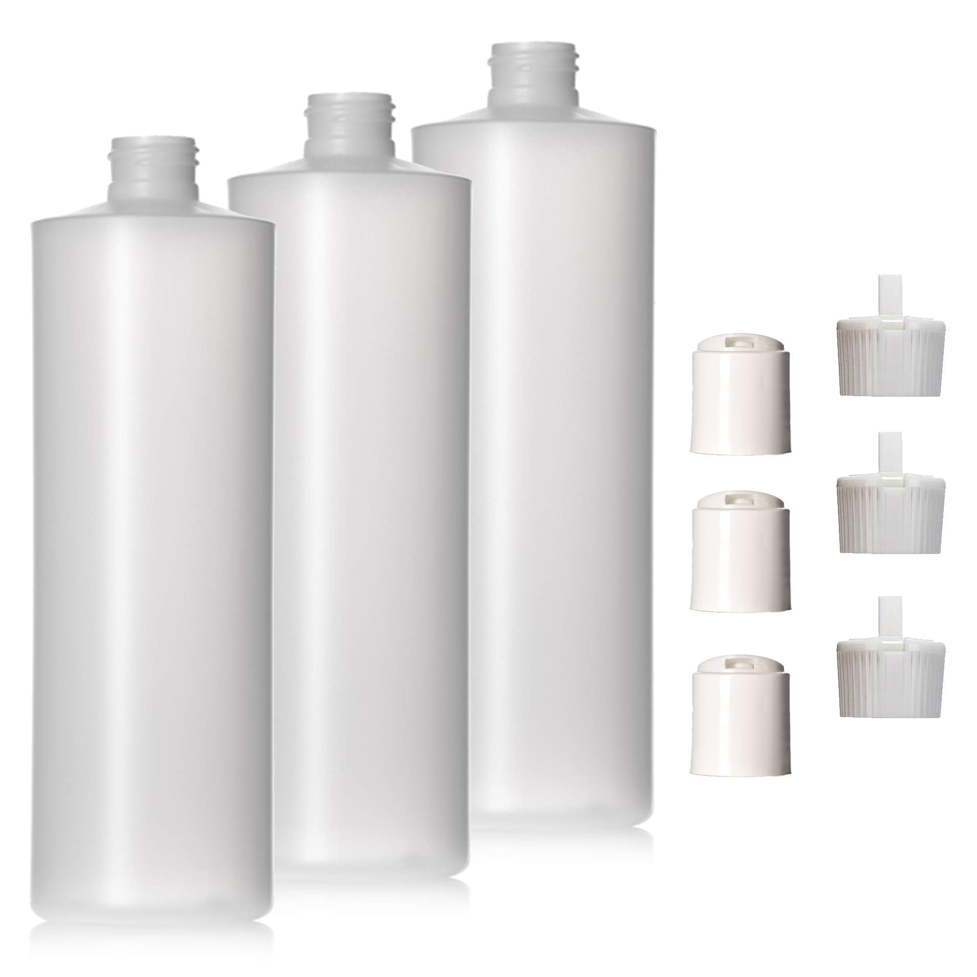 Aromine front view of three 16oz bottles showing neutral finish and capacity