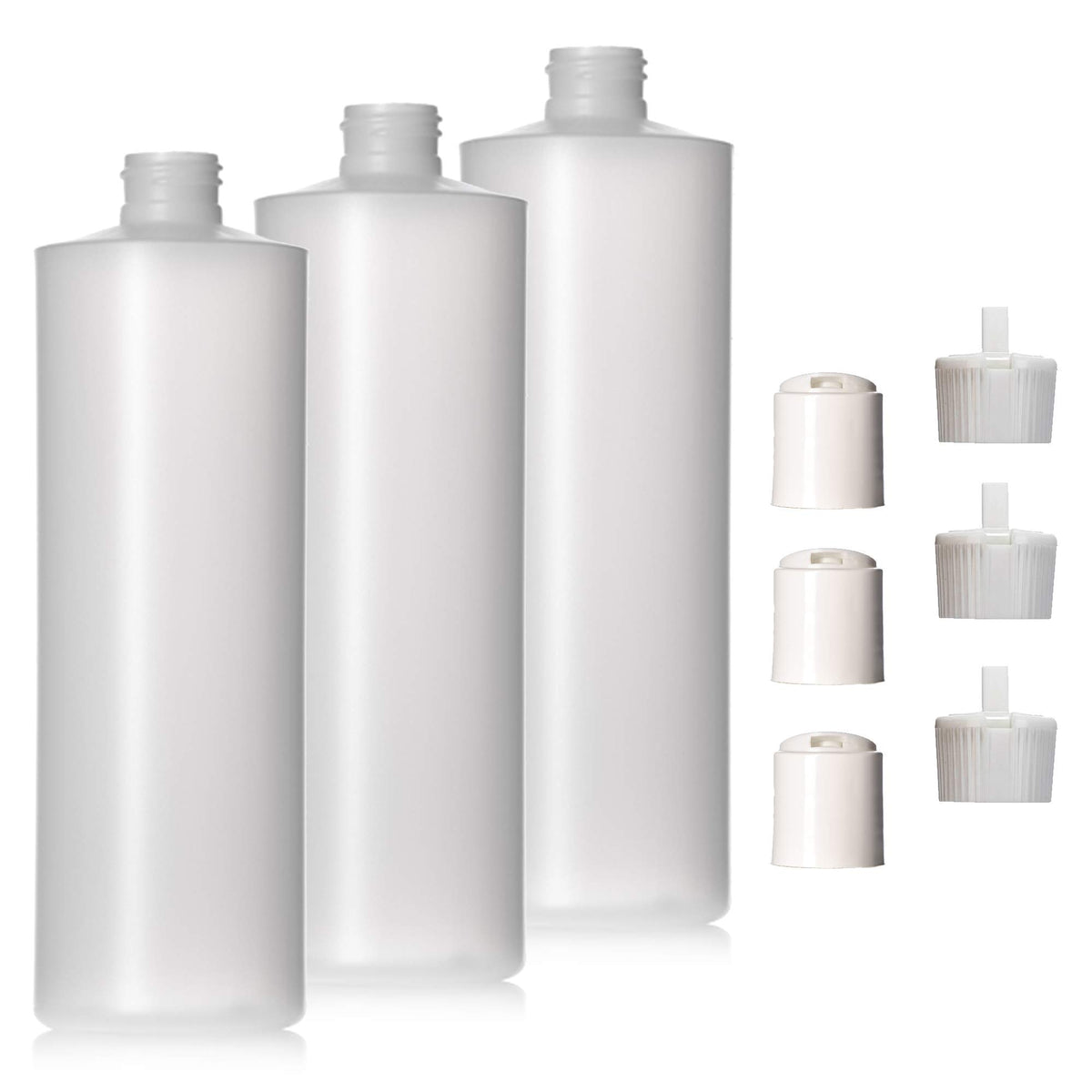 Aromine front view of three 16oz bottles showing neutral finish and capacity
