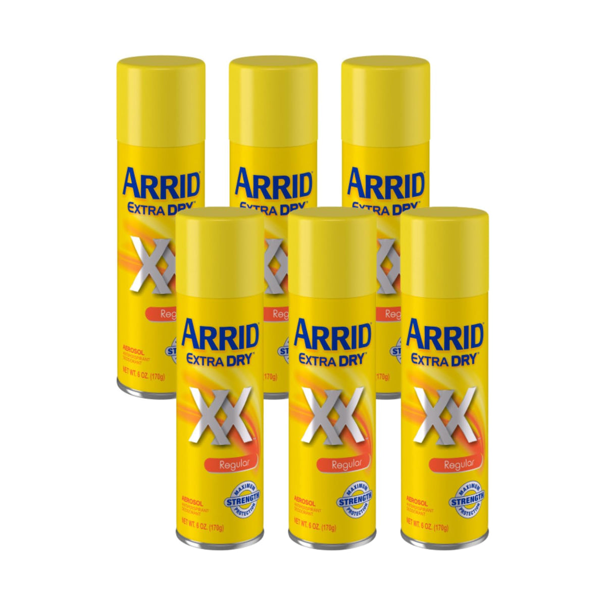 Arrid front aerosol can showing brand and everyday sweat protection