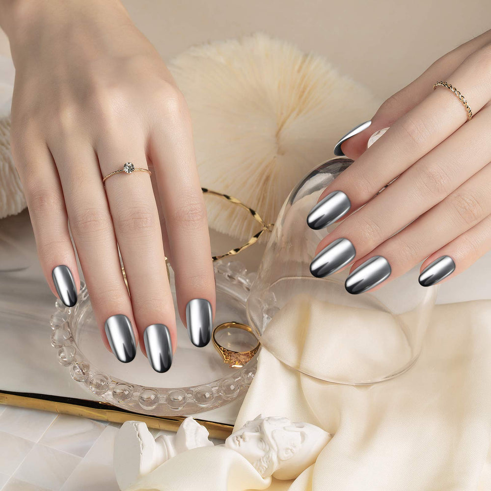 Artdone nails in lifestyle shot showcasing finished manicures and wearable metallic finishes