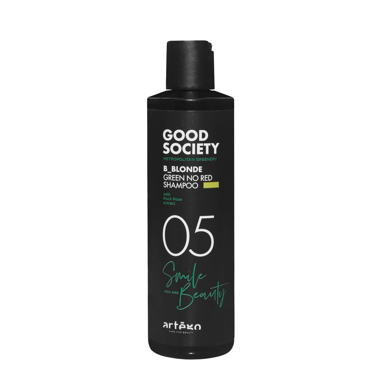 Artego front packaging showing green no red shampoo and clear brand identity