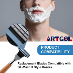 Artgol cartridge snapped onto GL-Mach 3 style razor demonstrating easy fit