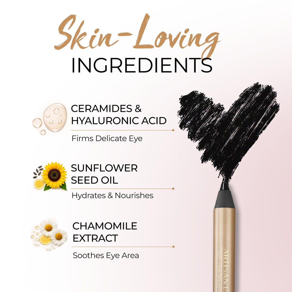 Artisan L'uxe swatch on skin showing rich black pigment and long wear