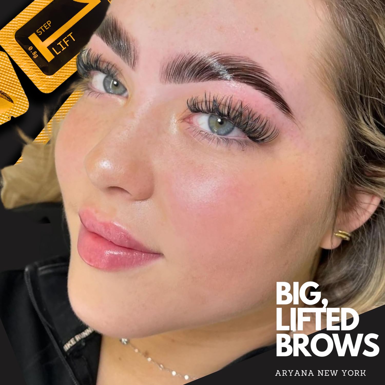 ARYANA NEW YORK eyebrow technician performing lamination showing professional finish benefit salon-ready