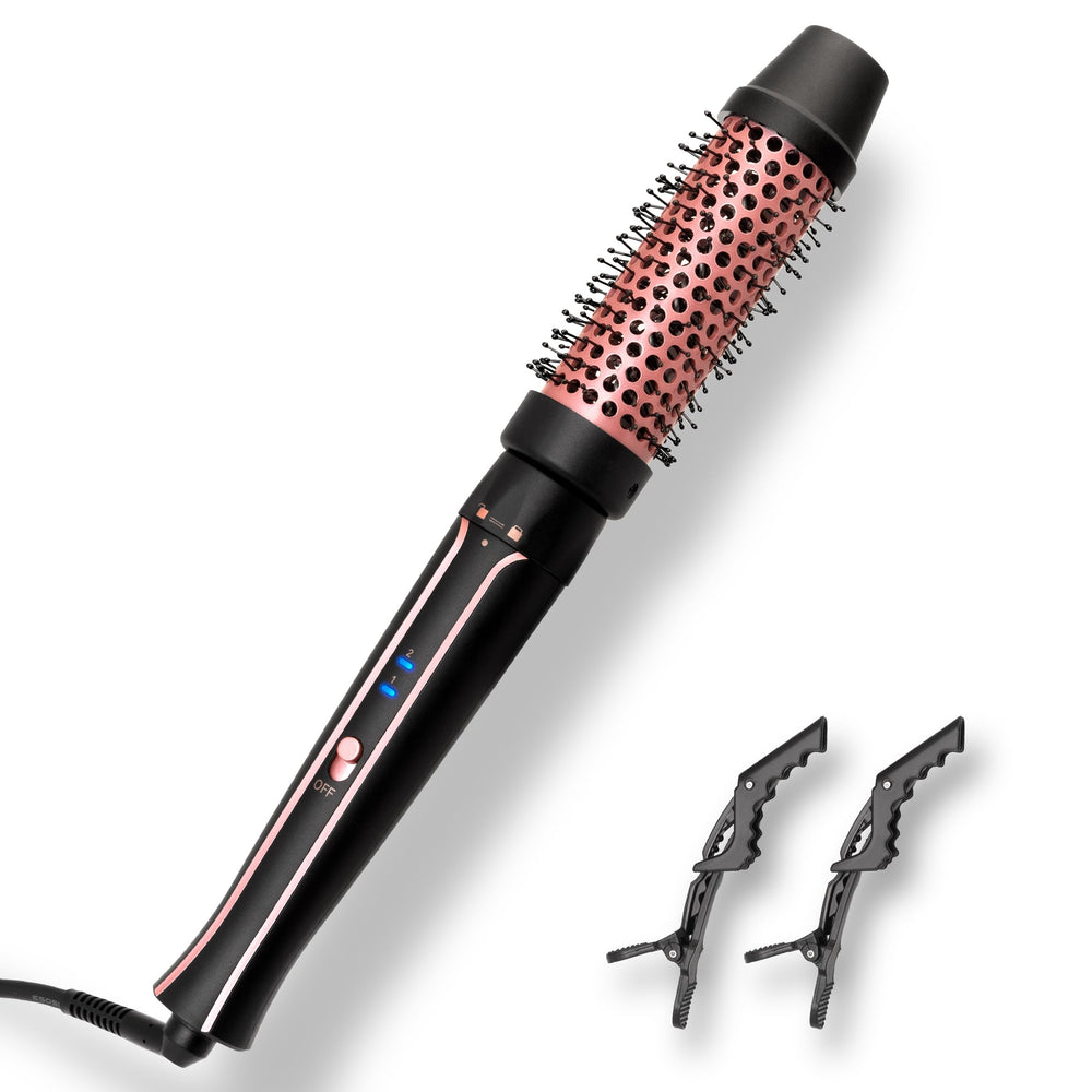 Asani heated round brush front view showing ergonomic handle for comfortable styling