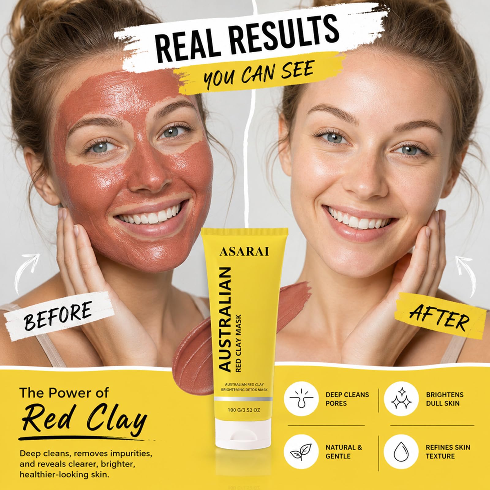 ASARAI mask applied on skin demonstrating even coverage and ease