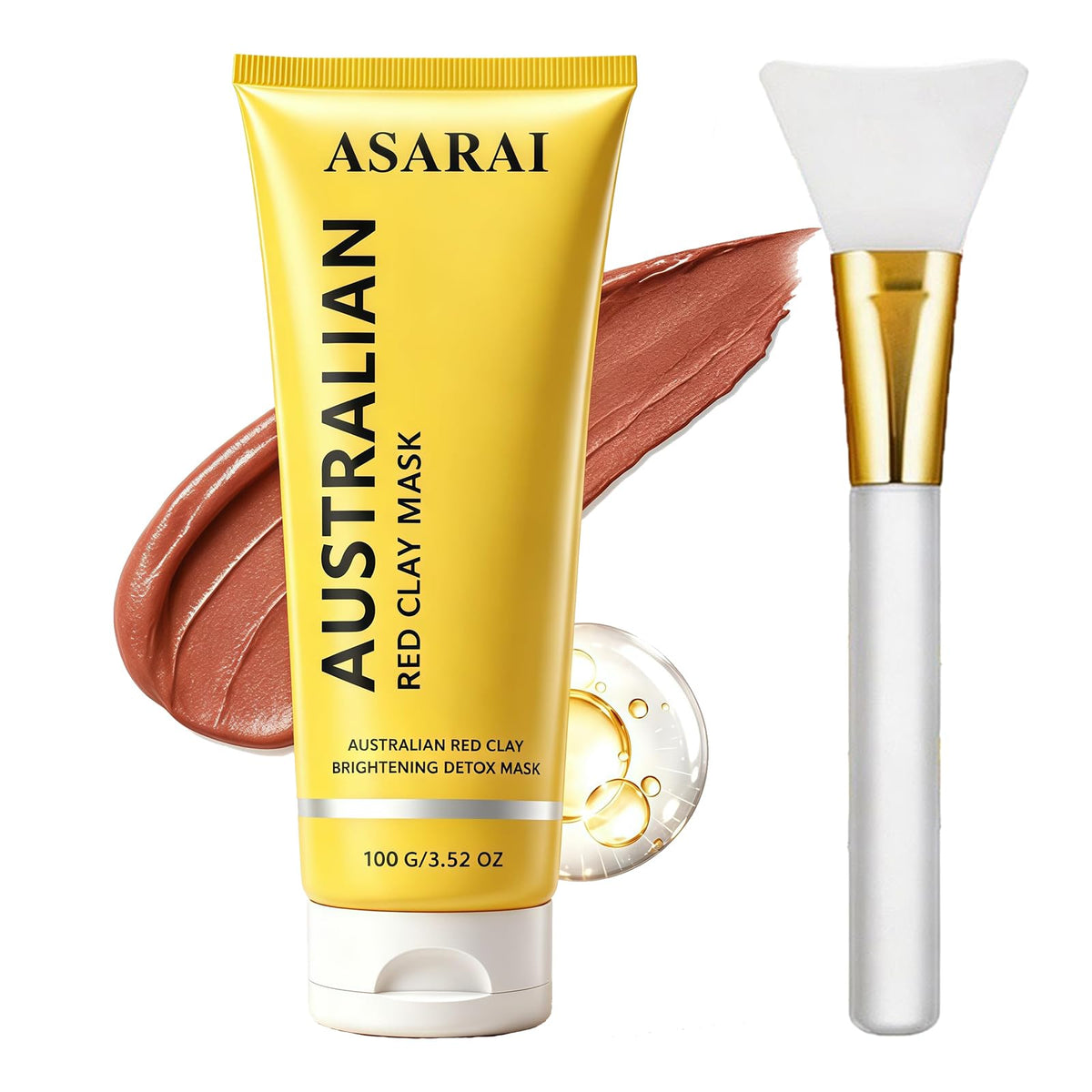 ASARAI red clay mask front packaging showing jar and label benefits