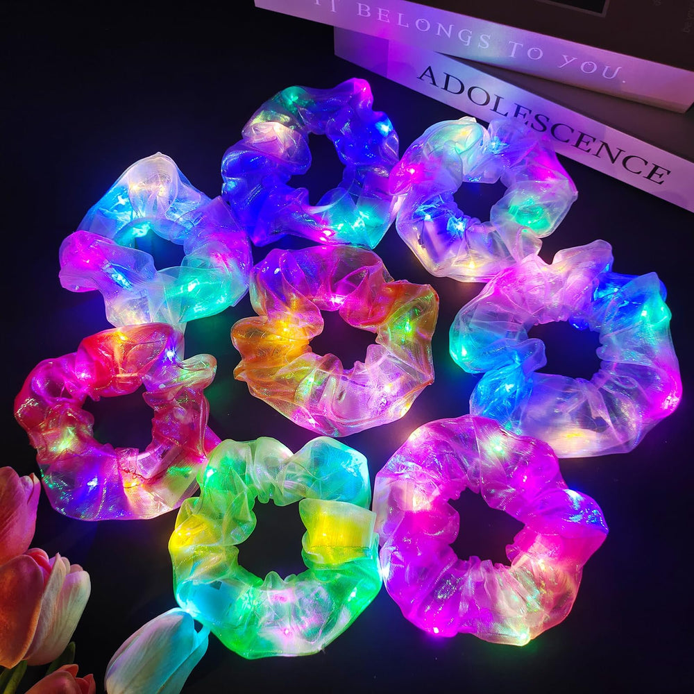Asawira front packaging showing eight colorful LED scrunchies and contents