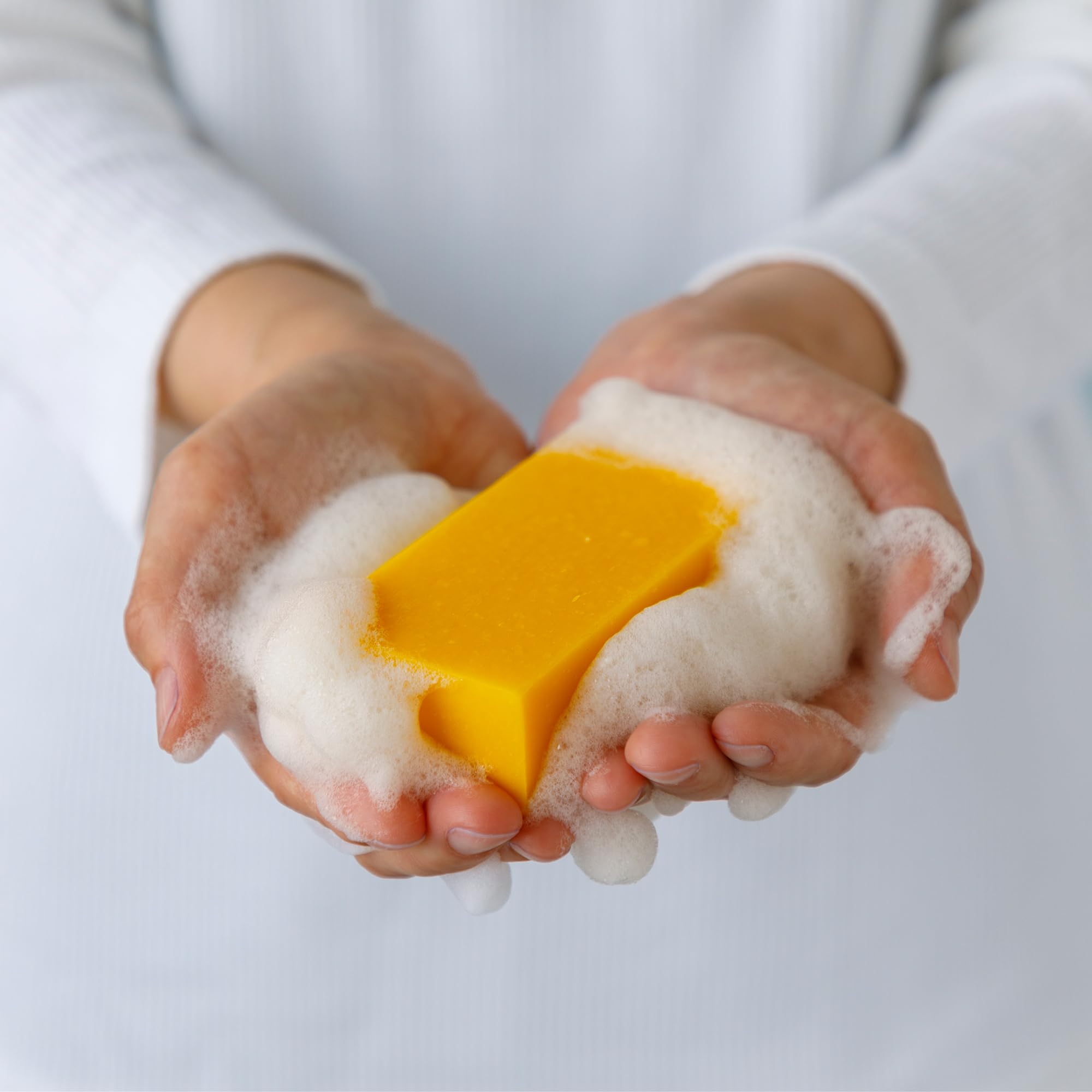 Asayu Japan soap in washing net demonstrating foam creation and efficient use benefit