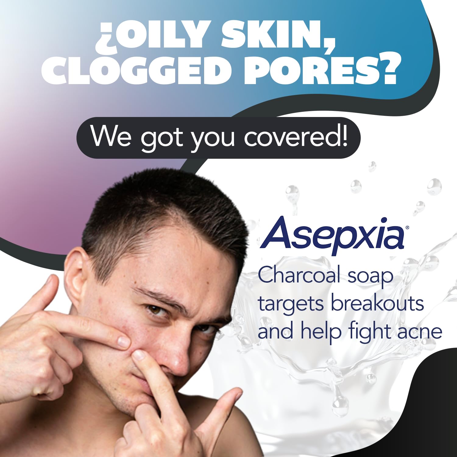 Asepxia charcoal texture close-up highlighting deep-cleansing action
