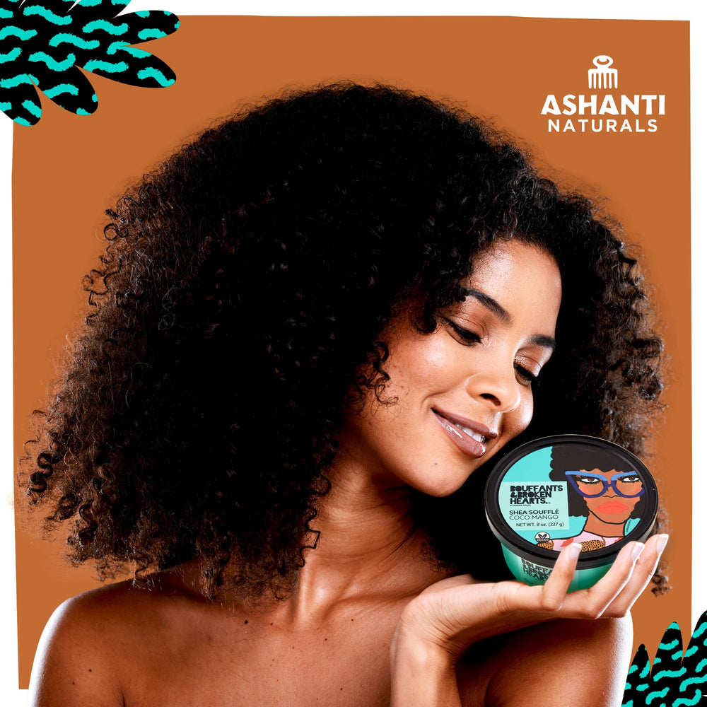 Ashanti Naturals applying souffle on hand for instant softening benefit