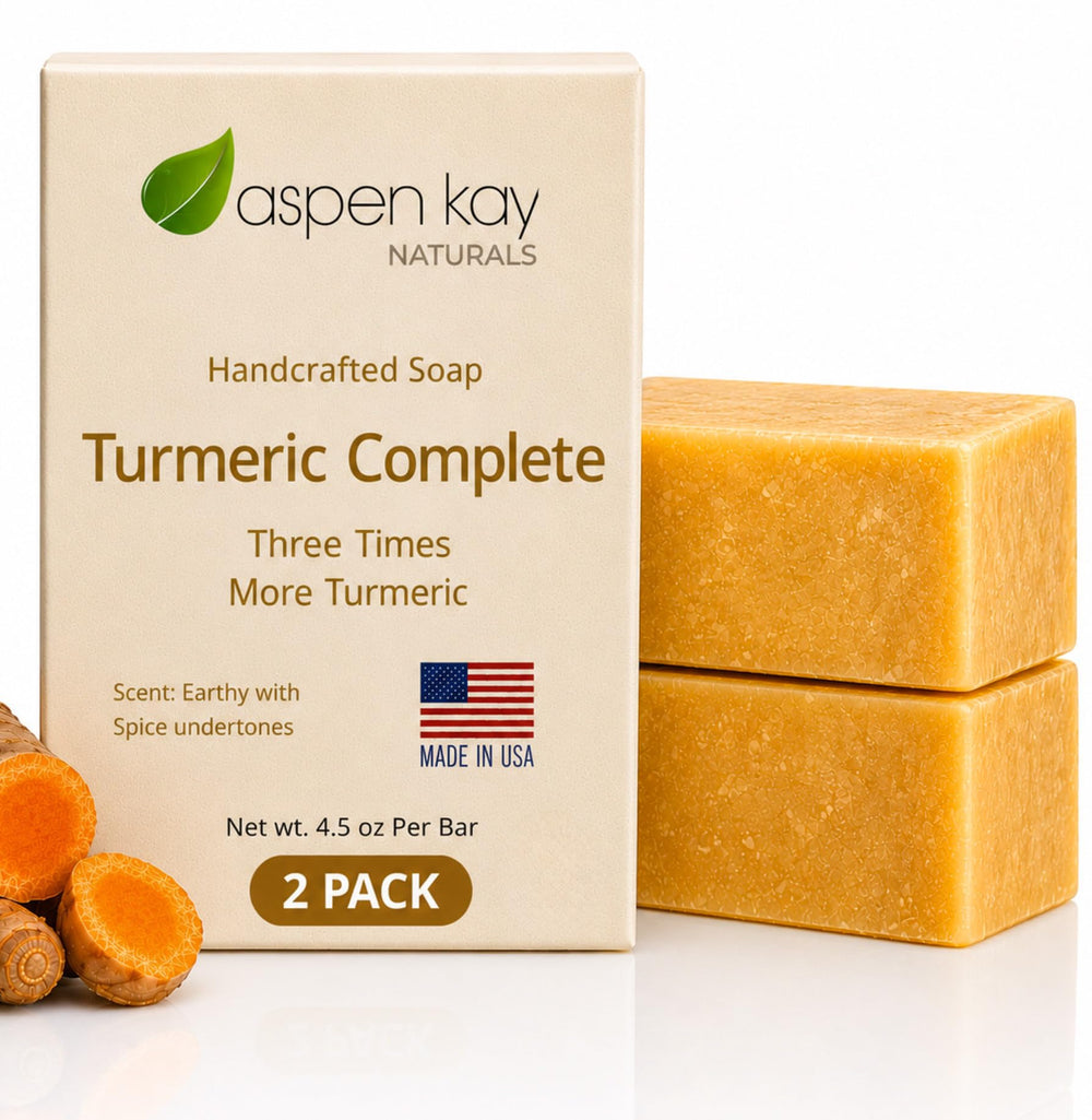 Aspen Kay Naturals front packaging showing organic turmeric soap benefits