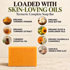 Aspen Kay Naturals close-up of turmeric powder and oils used in the soap for brightening appearance