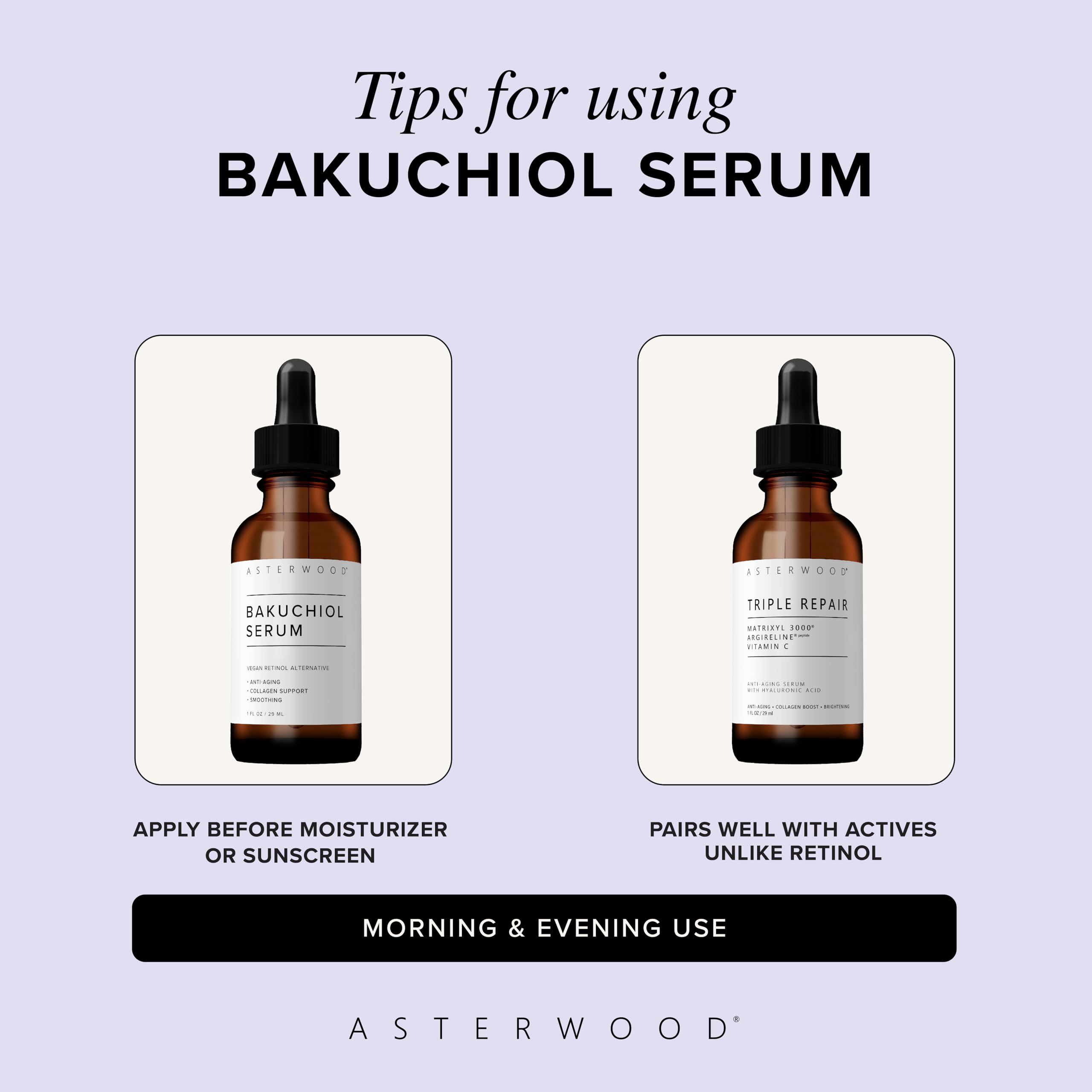 Asterwood serum on bathroom counter within skincare routine promoting daily use