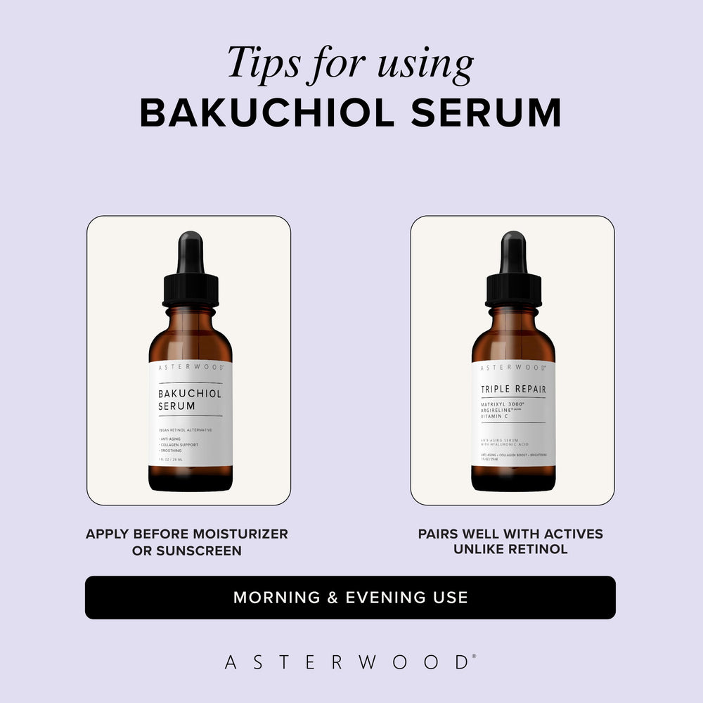 Asterwood serum on bathroom counter within skincare routine promoting daily use