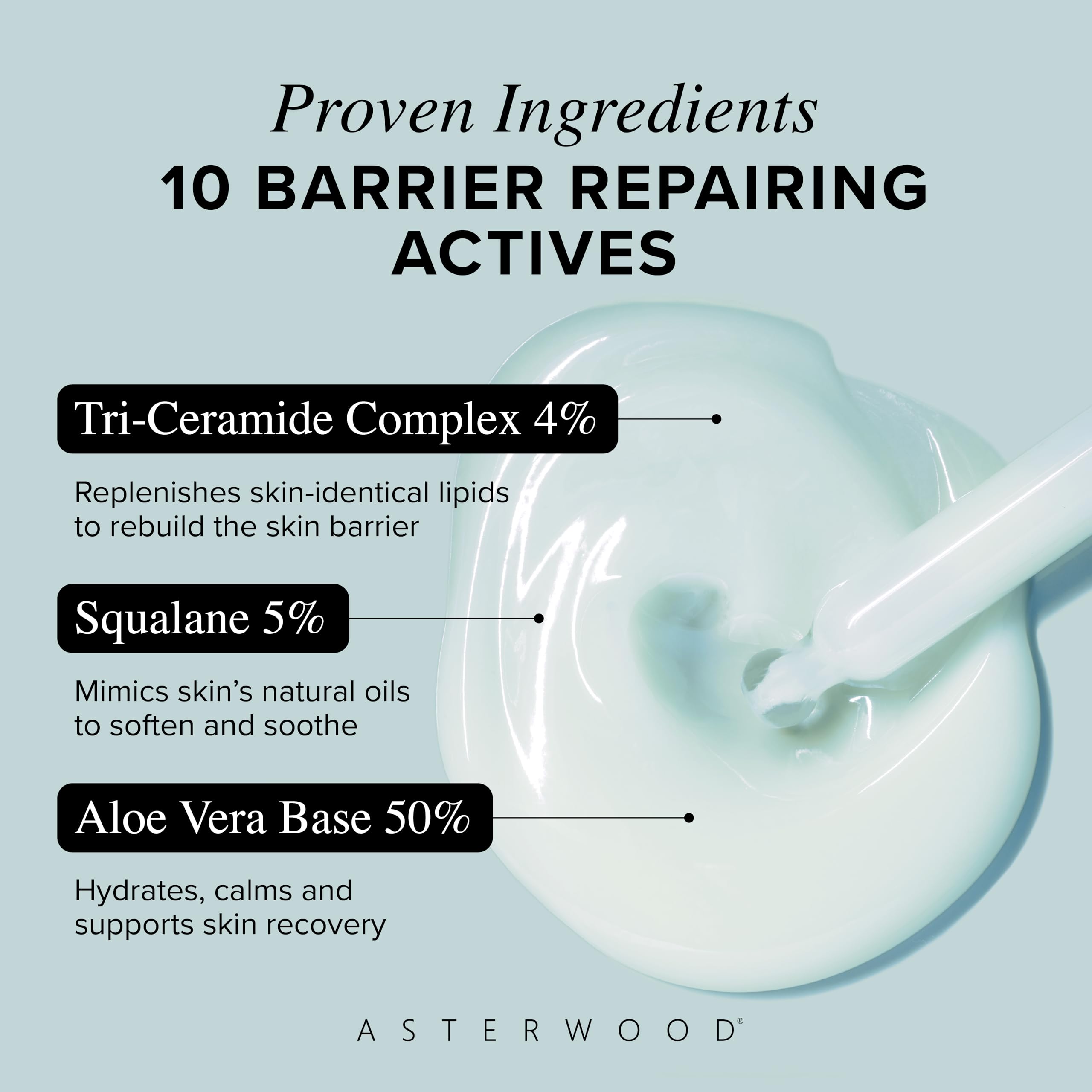 Asterwood milky serum texture on hand showing lightweight hydration