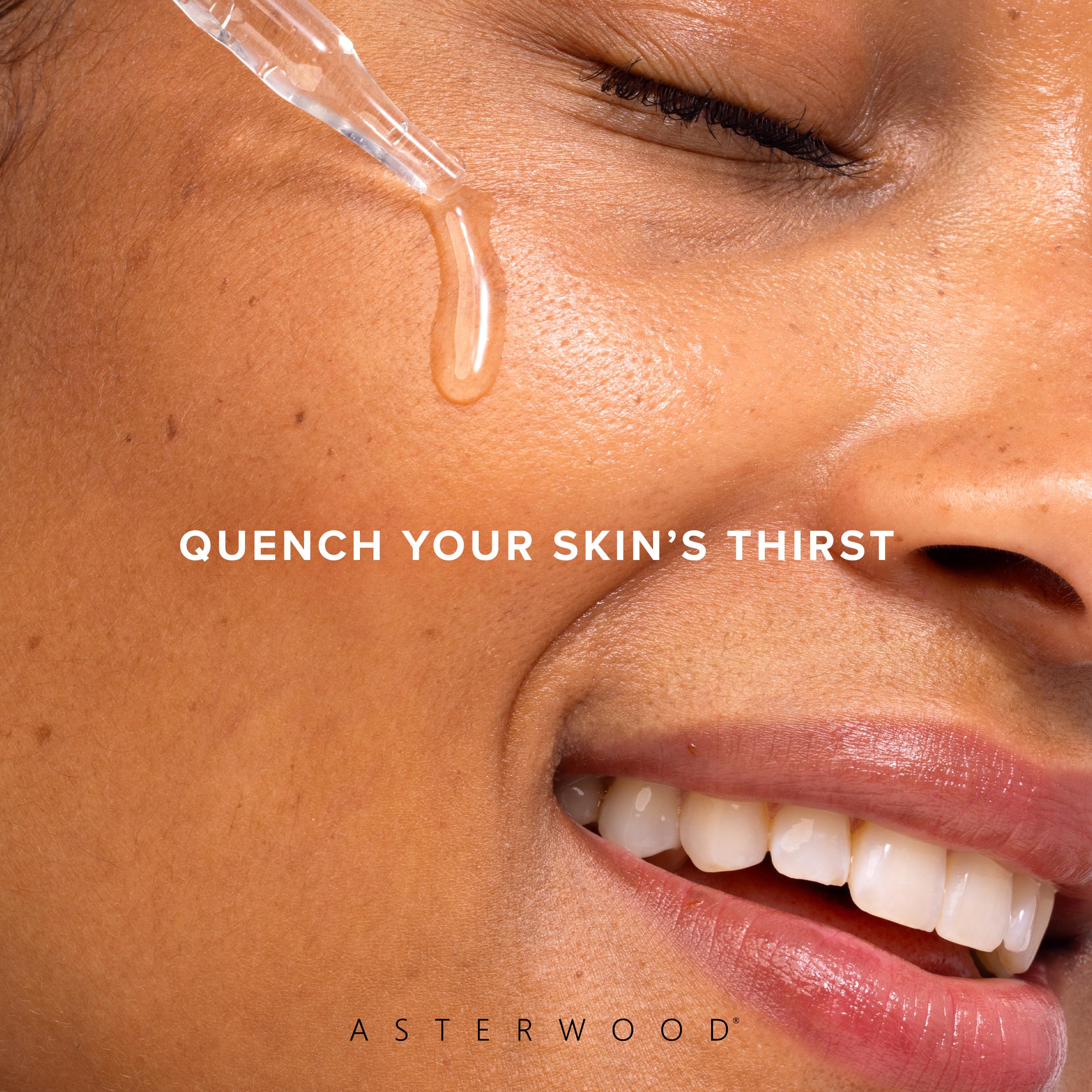 Asterwood serum being applied to face showing instant plumping benefit