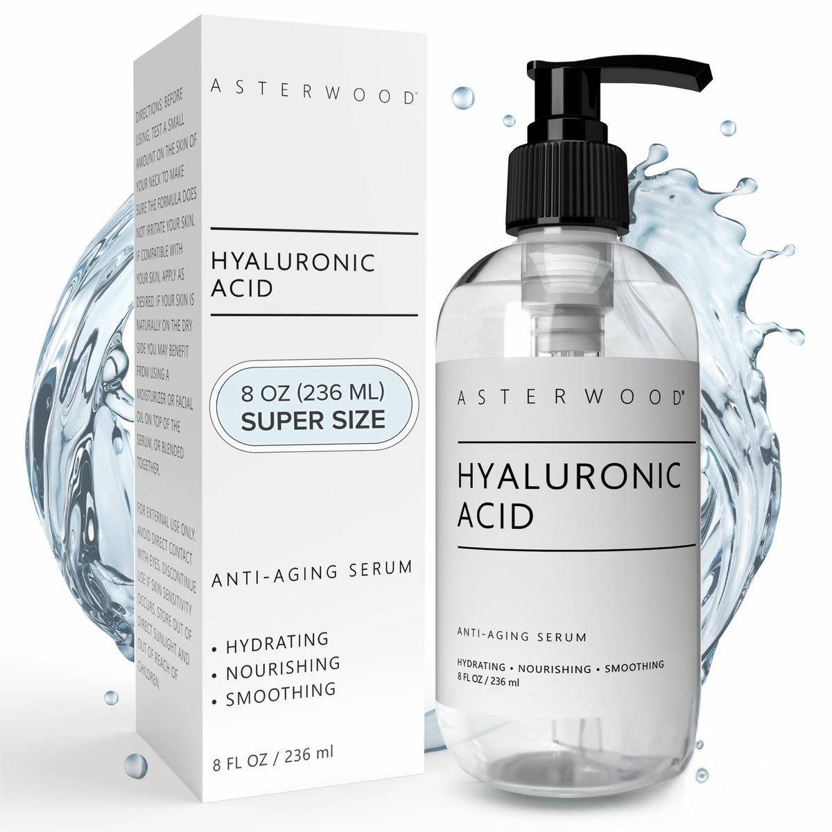 Asterwood bottle front view showing clean packaging and hydration benefit
