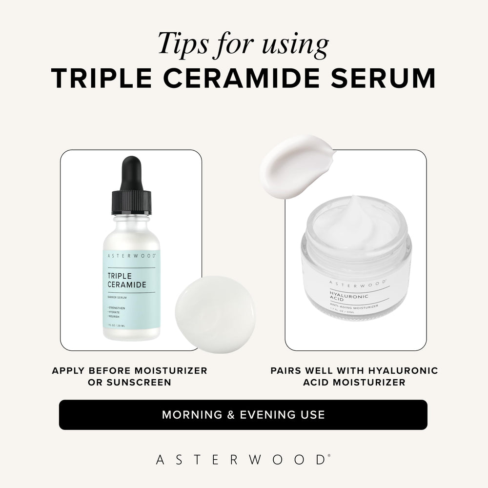 Asterwood serum staged with moisturizer and sunscreen for layering benefit