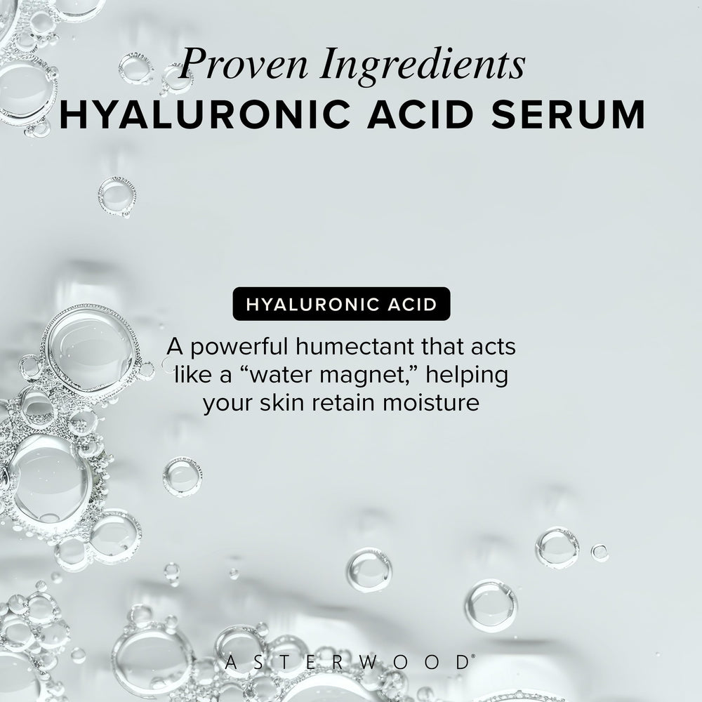 Asterwood serum texture on palm showing lightweight absorbent benefit