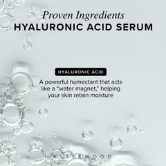 Asterwood serum texture on palm showing lightweight absorbent benefit