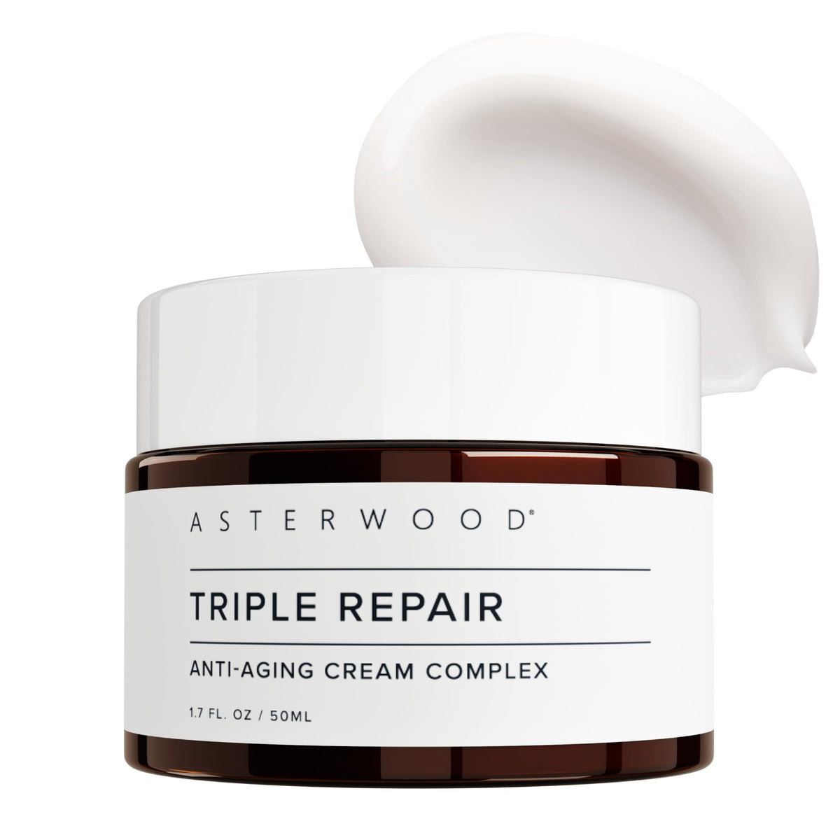 Asterwood jar front view showing brand and restorative night cream benefit