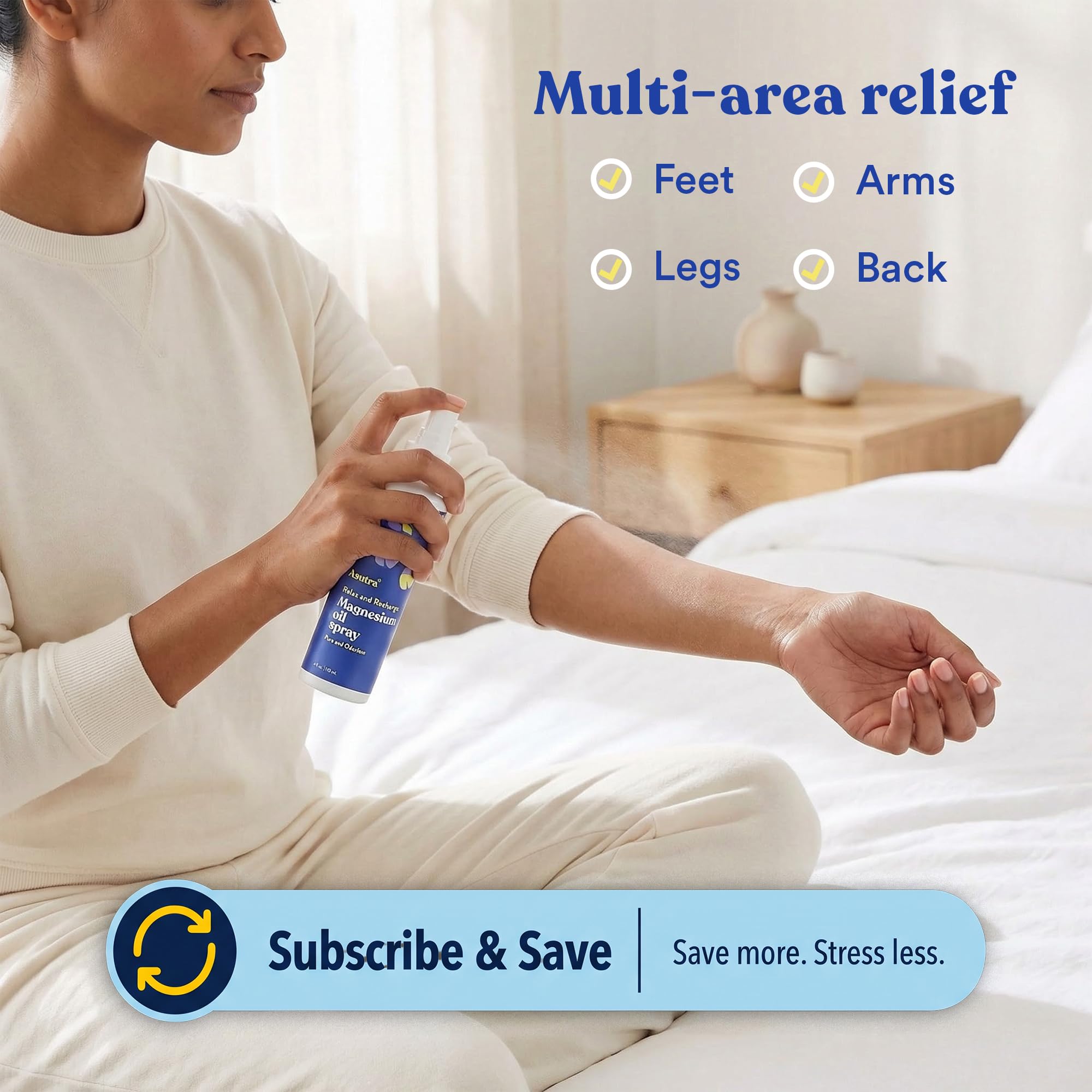 ASUTRA two bottles next to a ruler illustrating size and supply benefit: long lasting