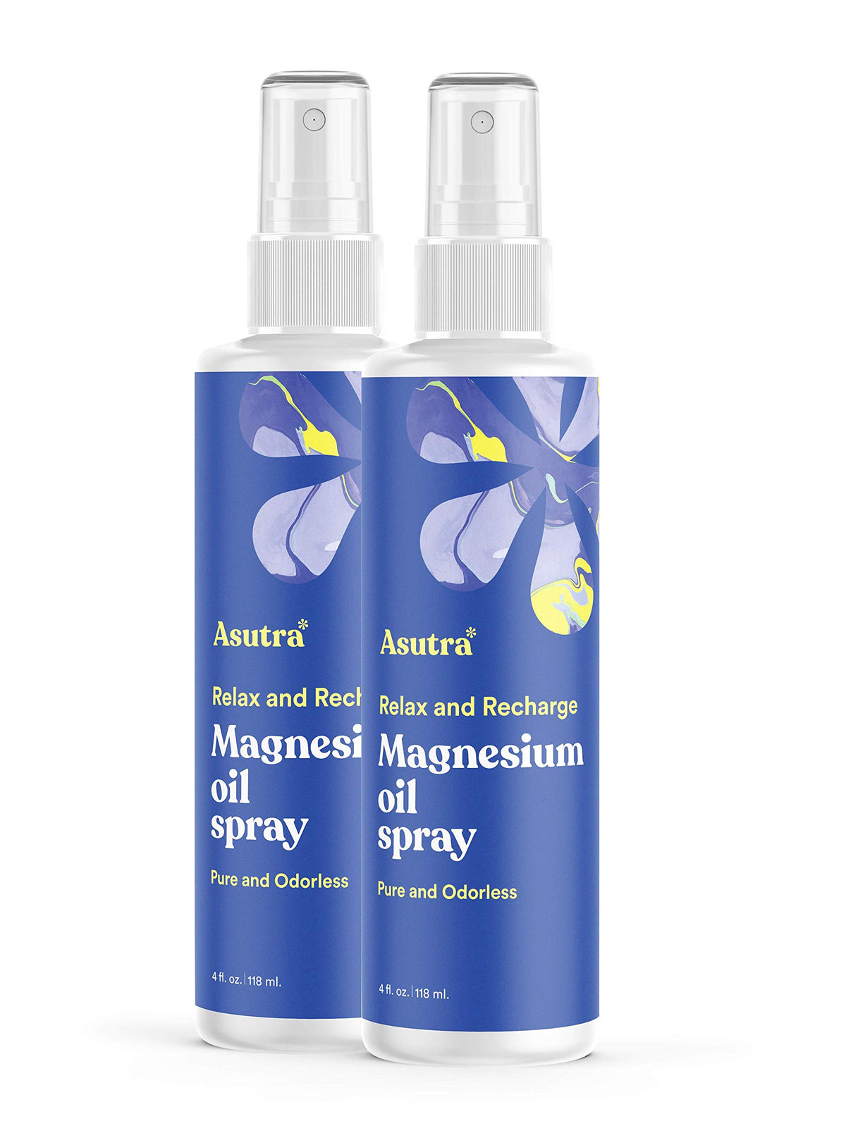 ASUTRA front packaging showing dual bottles and calm branding benefit: simple storage