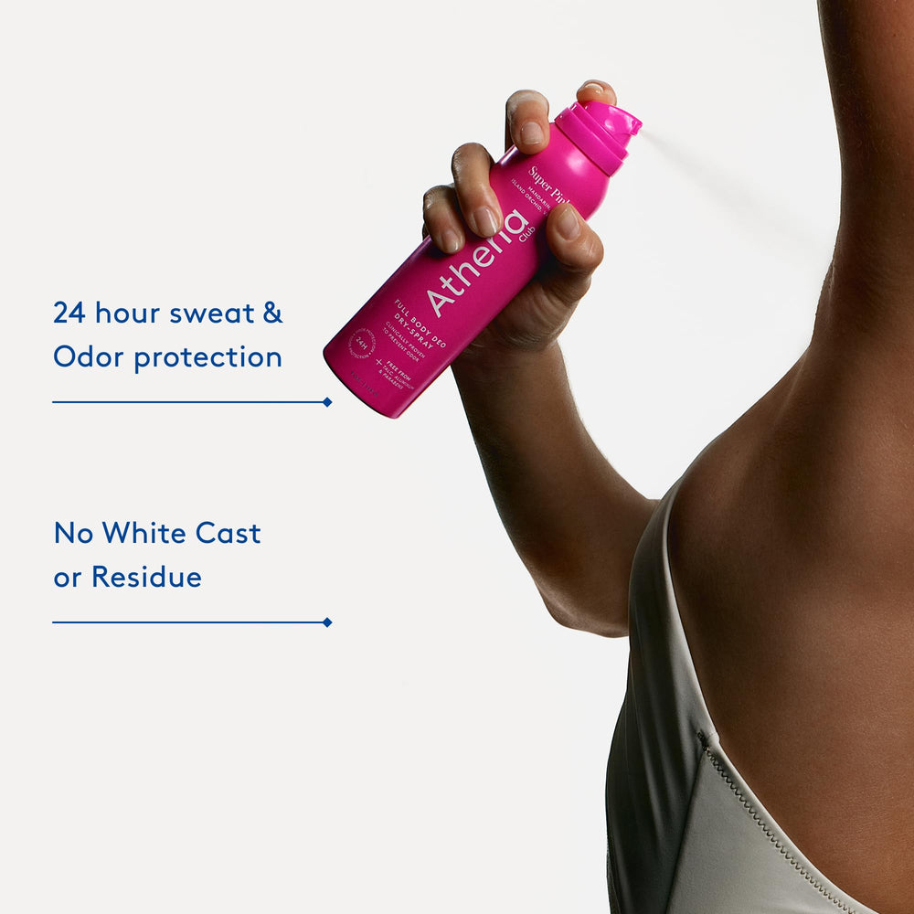 Spray used along bikini line illustrating discreet whole-body deodorant use