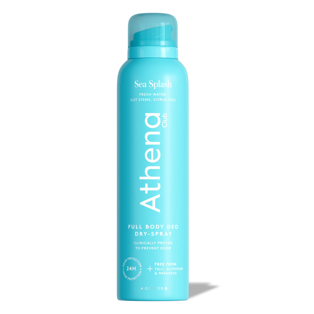 Athena Club front can showing Sea Splash scent and 4 oz size for travel-ready freshness