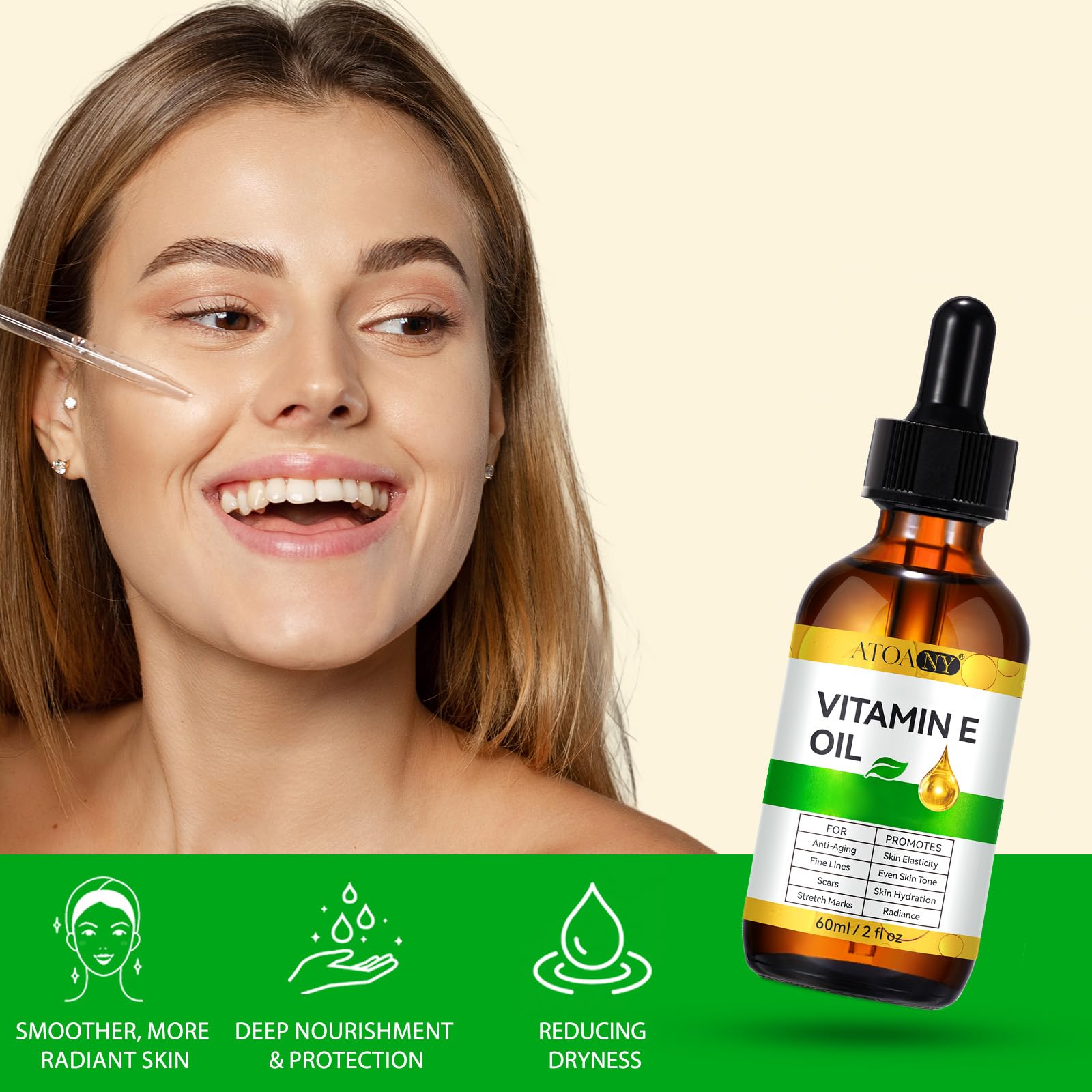 ATOANY oil drop on fingertip showing silky texture and quick absorption