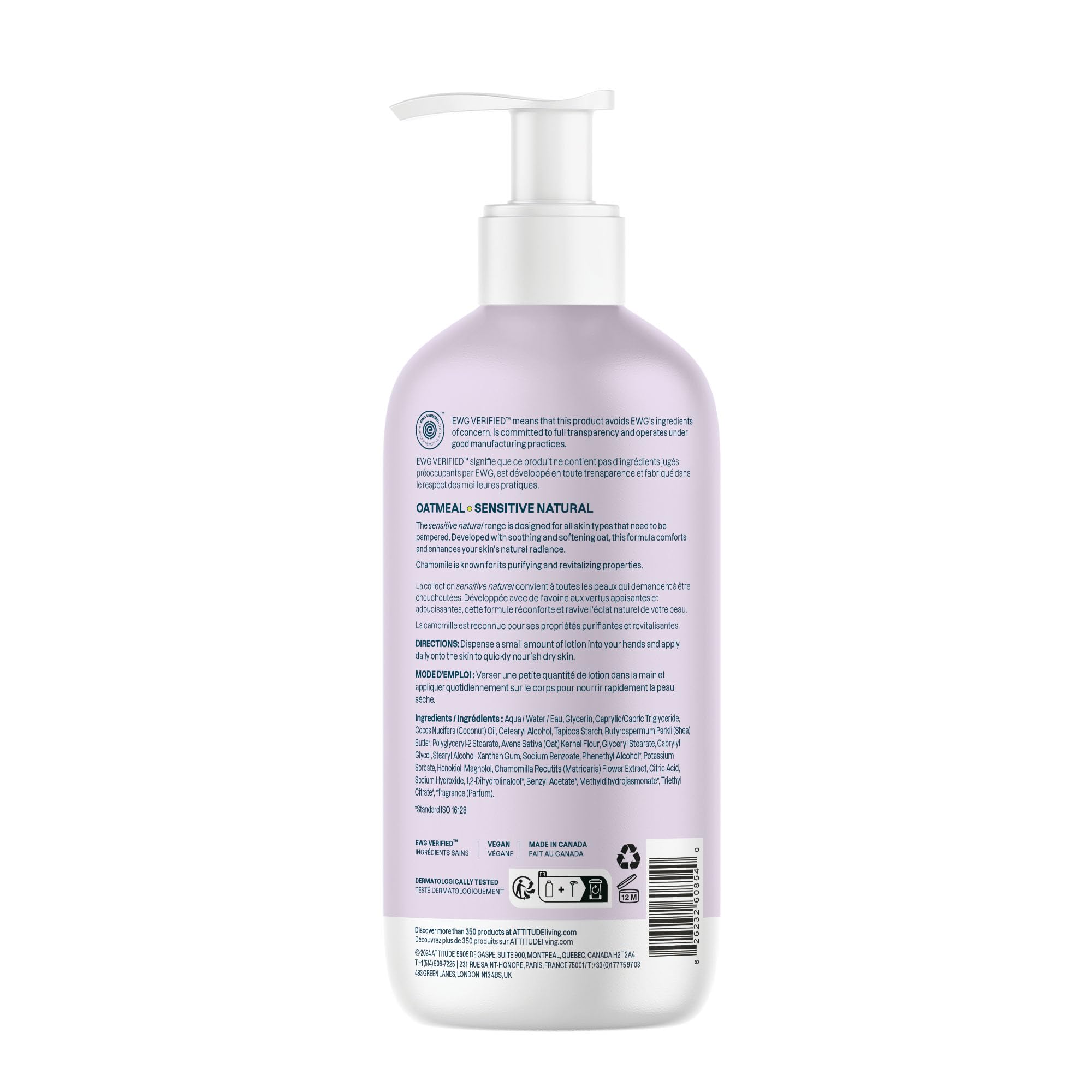 BIO SPECTRA ATTITUDE label close-up showing clean-ingredient list and EWG Verified benefit