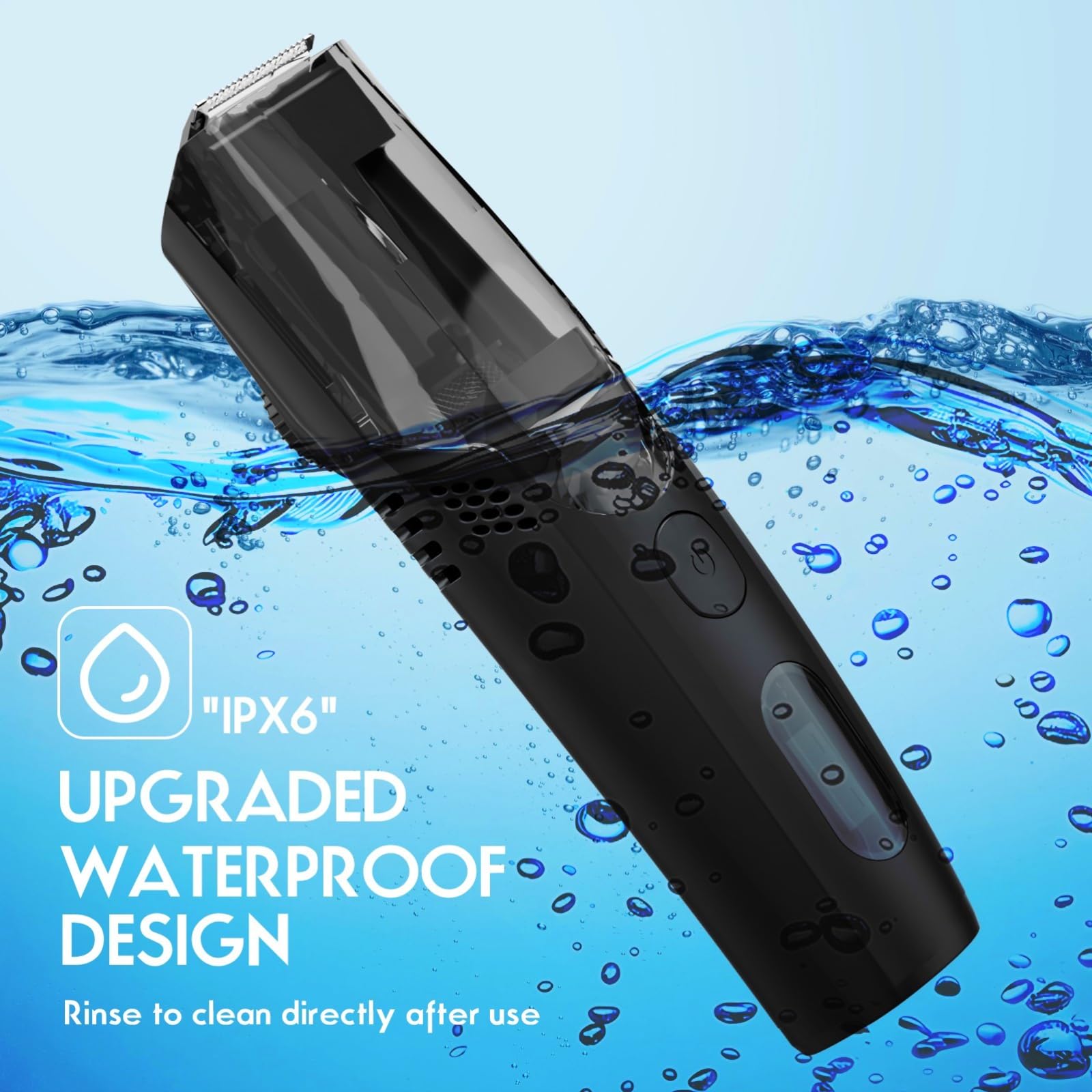 ATVOXIS trimming beard over sink being rinsed, IPX6 waterproof convenience