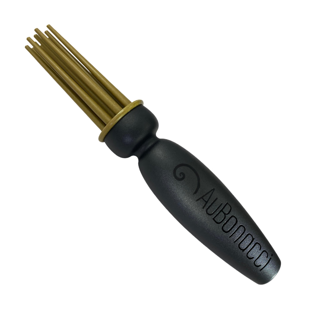 AuBonacci styler front view showing circular head and 12 smooth pins for gentle styling