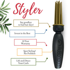 AuBonacci styler used at roots while diffusing to add lift and faster volume setting