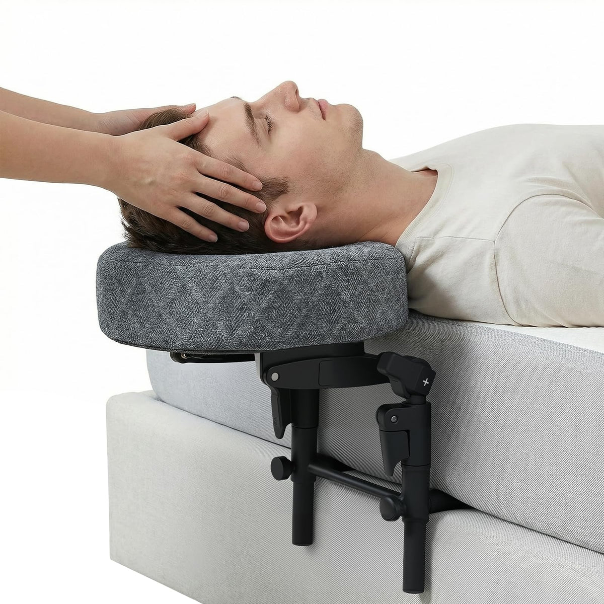 Aucoza front view of headrest showing compact face cradle and benefit: ergonomic support